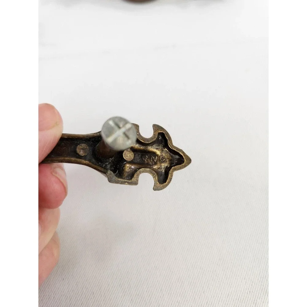 Set 10 Vintage Gothic Fleur de Lis Drawer Pulls Eastlake Brass Cabinet Handles